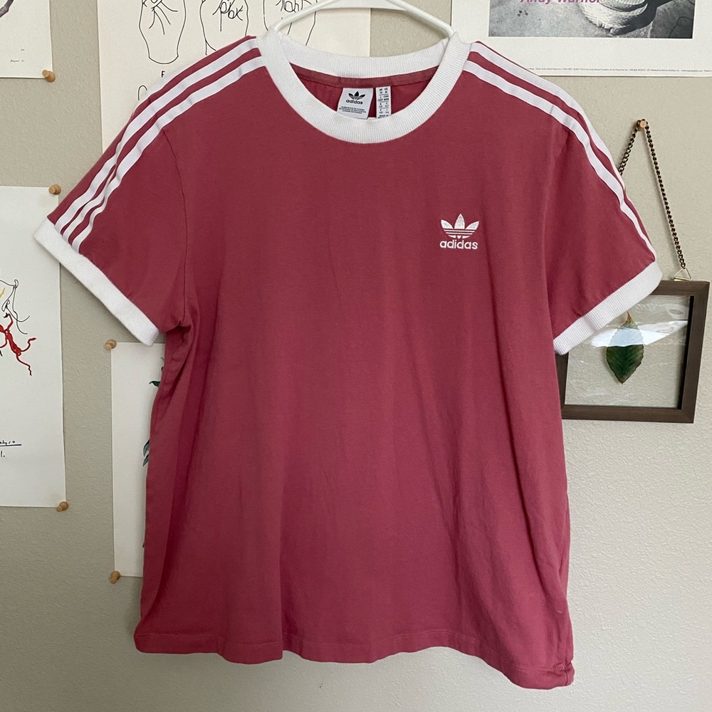 Adidas pink 3-stripe Tee